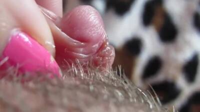 Milf With Hairy Pussy Teasing Her Slimy Clit Ultra-closeup - hclips.com