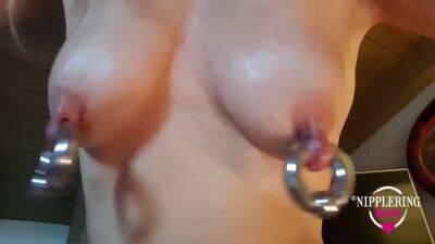 Nippleringlover Horny Milf 12mm Rings In Nipples Lifting 300gr Weights With Extreme Stretched Pierced Nipples - hclips.com