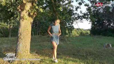 German MILF blows twice and creampied outdoors - sunporno.com - Germany