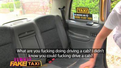 Hot blonde MILF with huge tits takes on stud in fake taxi & gets a cream pie - sexu.com - Britain