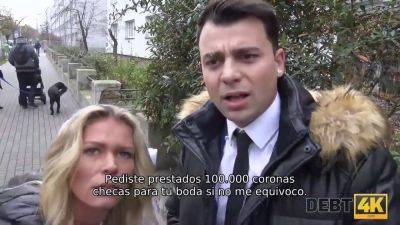 Watch blonde milf bride Cachonda Esposa debt her marido with money in front of him in HD - sexu.com