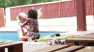 Sexy Ebony Milf Fucks Older White Caretaker In The Pool - upornia.com